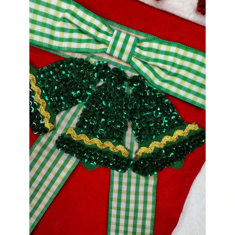Handmade Christmas Stocking Unisex OS Red Good Sequin Bells Dove Amy Gingham Bow